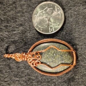 Copper Wire Wrapped Moss Jasper Cabochon Pendant